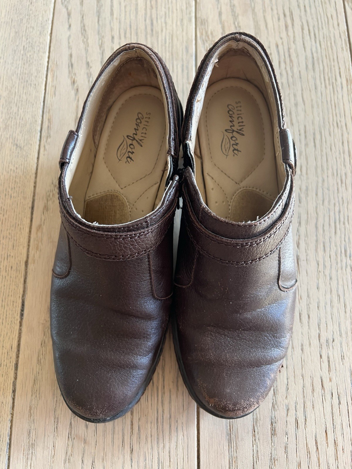 Strictly Comfort Savannah Brown Leather Side Zip Shoes 6.5 Block Heel