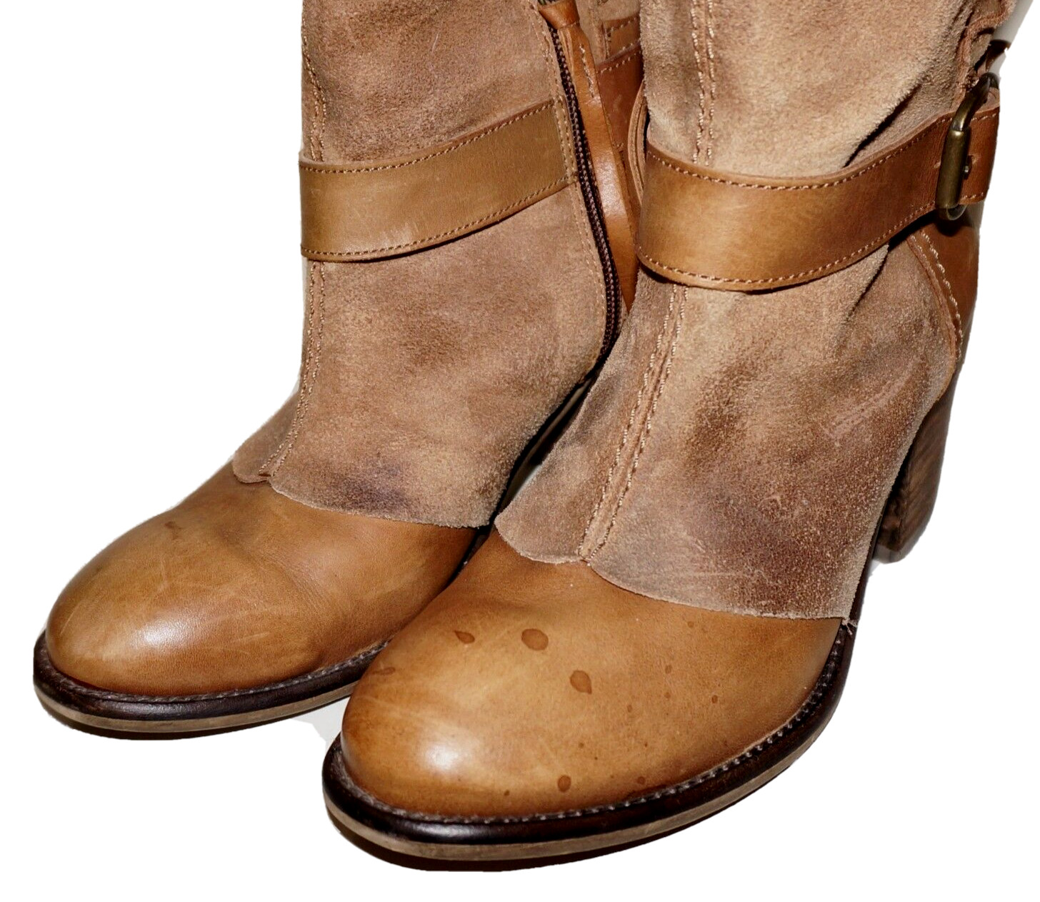 67 Genuine Rustic Tan Leather & Suede Mid-Calf Boots EUR 38 / US 7.5