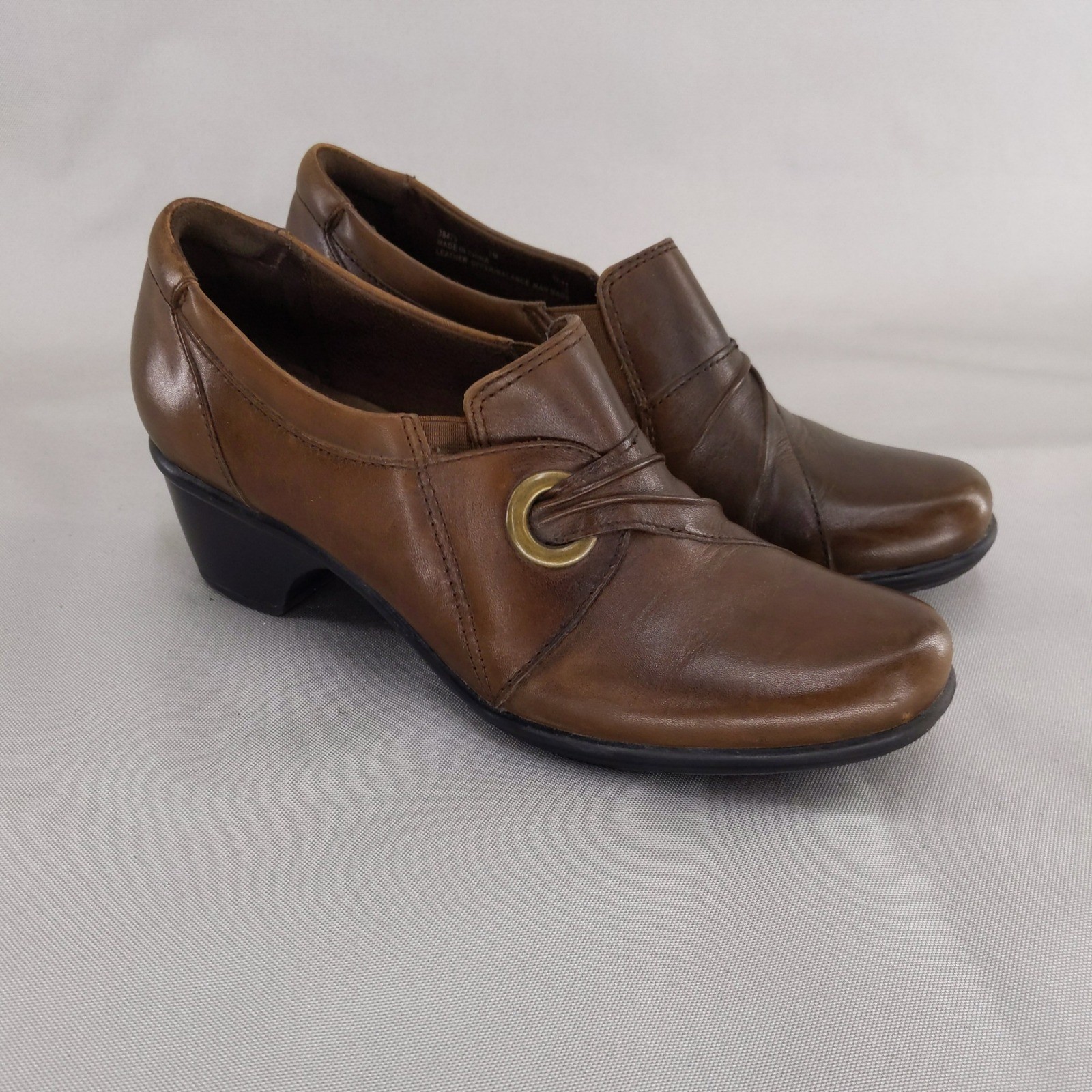 Clarks Bendables Loafers Women 7M Brown Leather Pleated Ring Slip On Shoes