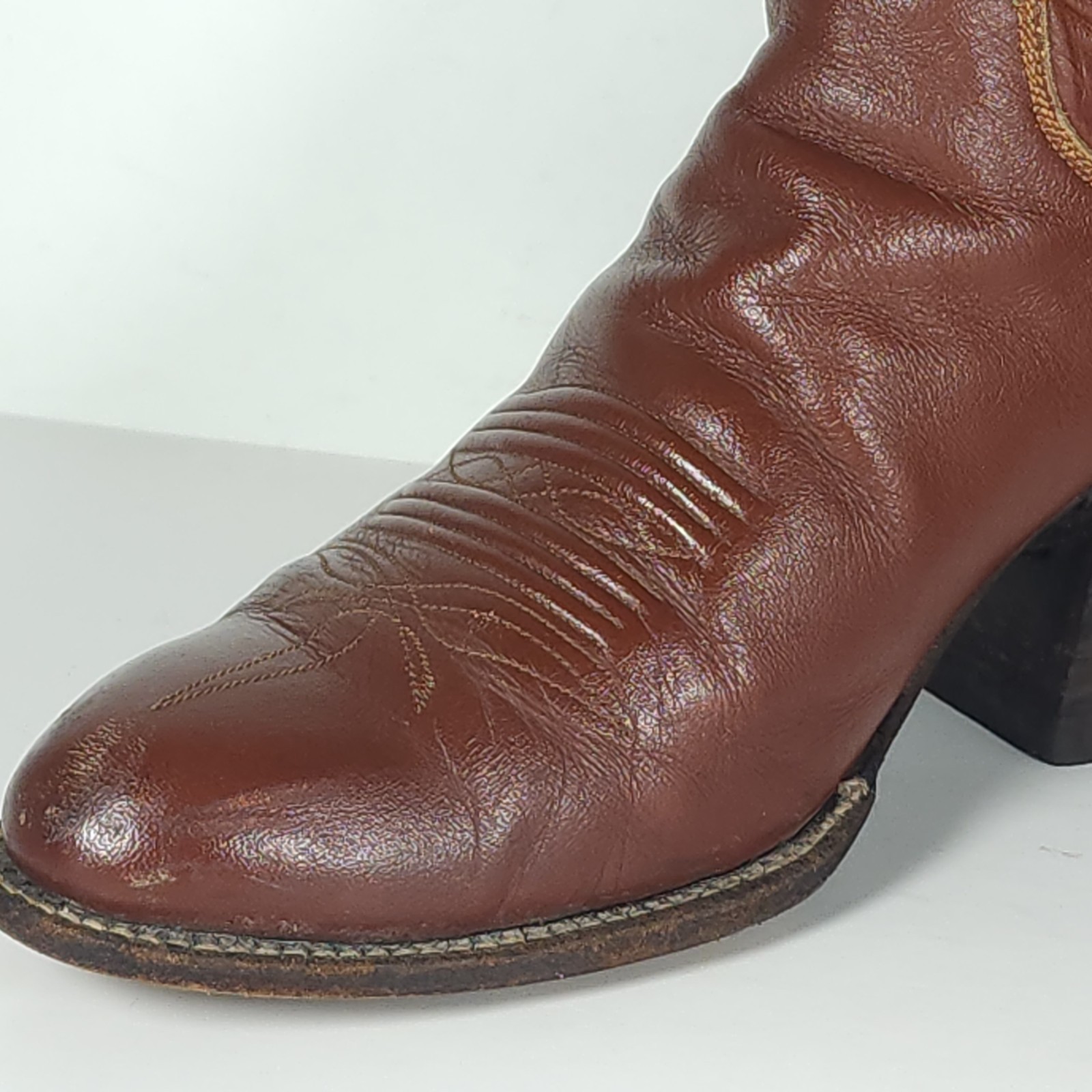 M.L.Leddy San Angelo Vtg Women’s US 8,5? Brown Leather Handmade Western Boots