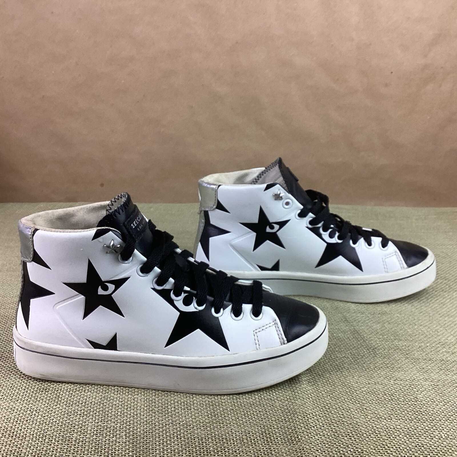 SKECHERS STREET Los Angeles AIR COOLED Sneakers Size 5.5 Leather High Top Stars