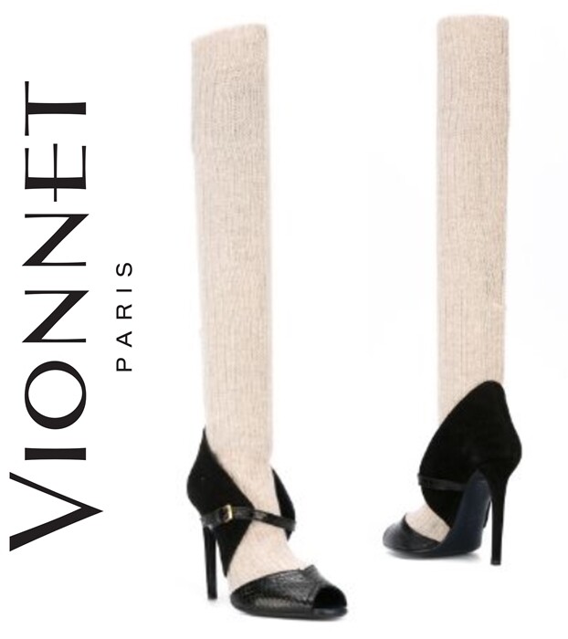 Vionnet Knitted Stocking Pumps / Sock Bootie Black Beige sz US 6 / IT 36 $1100