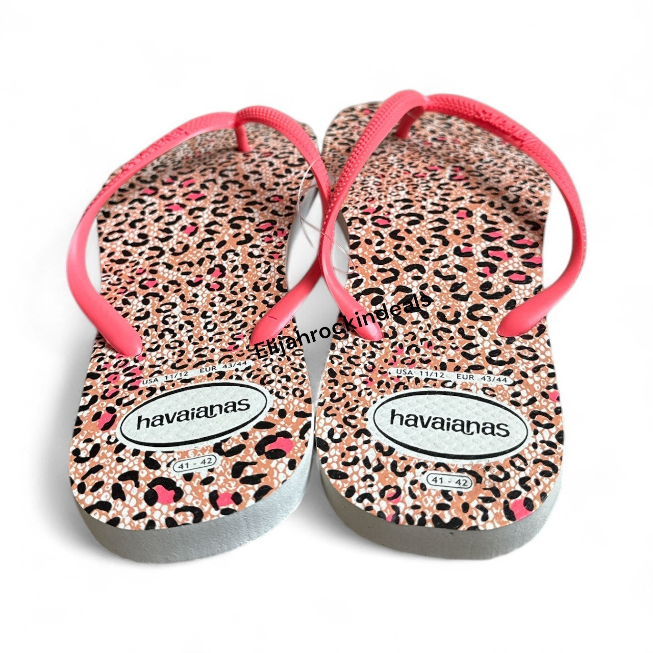 NEW WOMENS HAVAIANAS LEOPARD WHITE CORAL FLIP FLOPS SANDALS US 6, 9/10, 11/12
