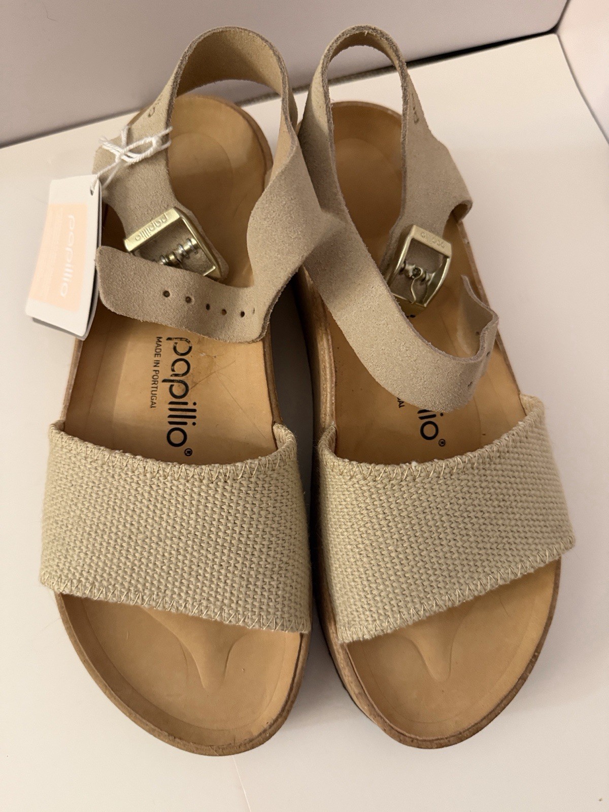 Papillio Beige Ankle Strap Buckle Wedge Strappy Sandals Women’s size 39