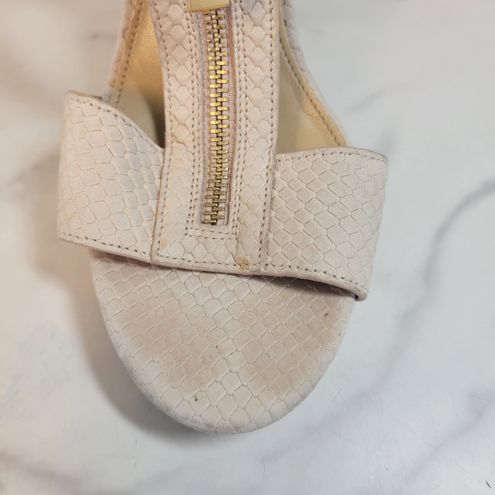 MICHAEL Michael Kors Berkley Lock Leather Platform Sandals Taupe Heels Size 7