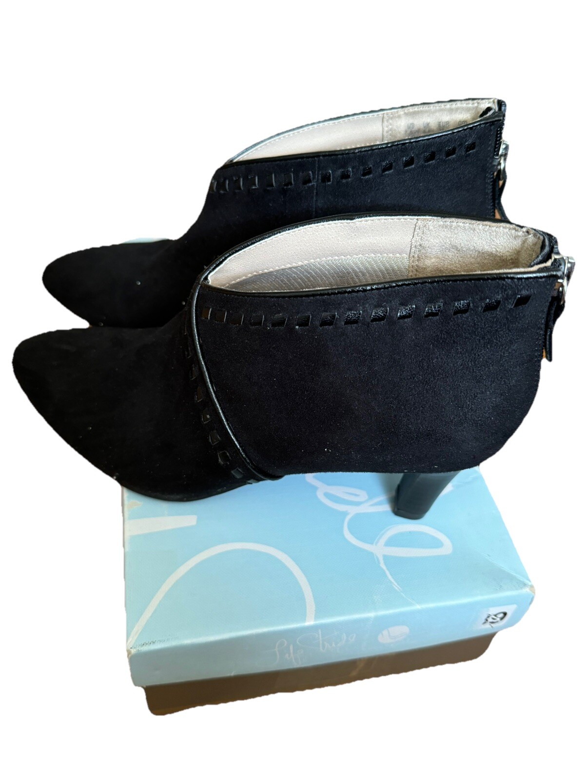 LifeStride Womens Giada Black Heels Ankle Boots Shoes 7.5 Medium (B,M) NEW