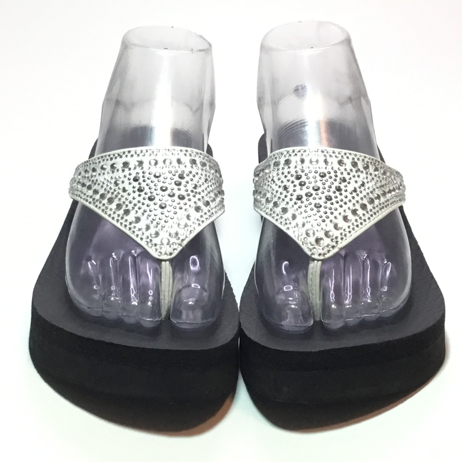 Skechers Vinyasa Silver Rhinestone Women’s 9 White Flip Flops Thong Sandals