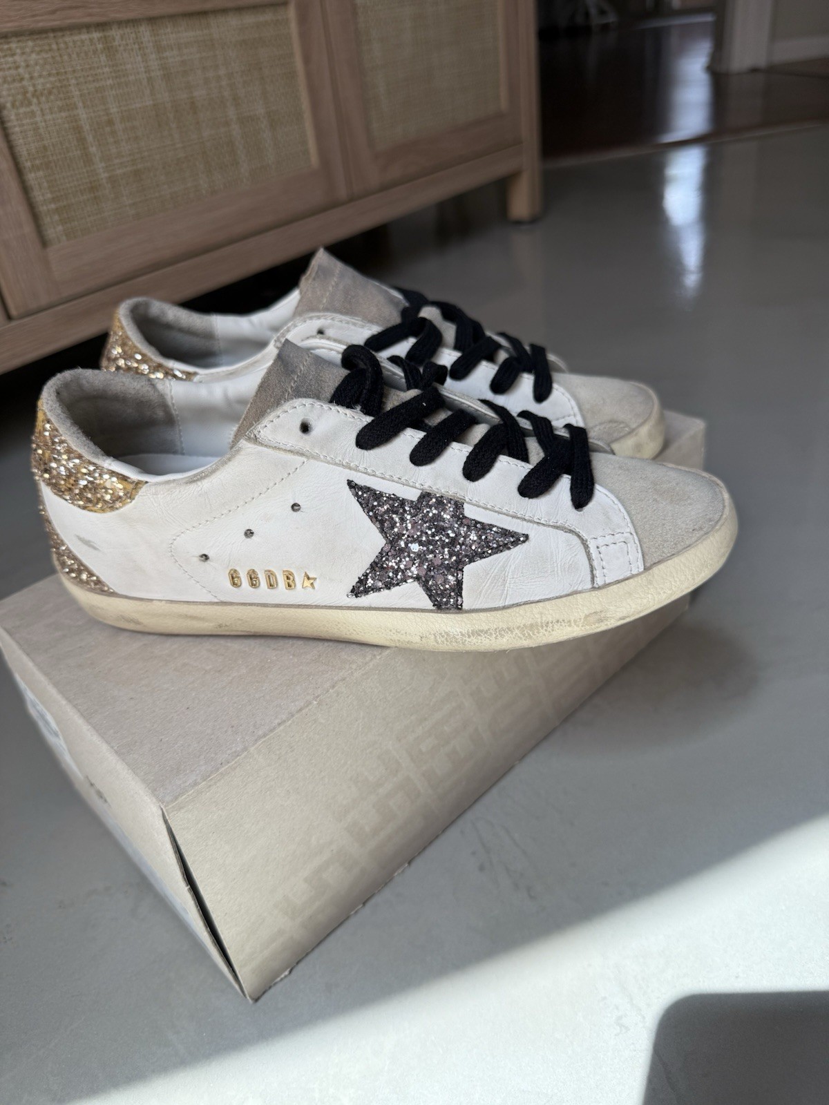 Size 6 or size 36 EU -Golden Goose Superstar White Gold Glitter GWF00102-F005358
