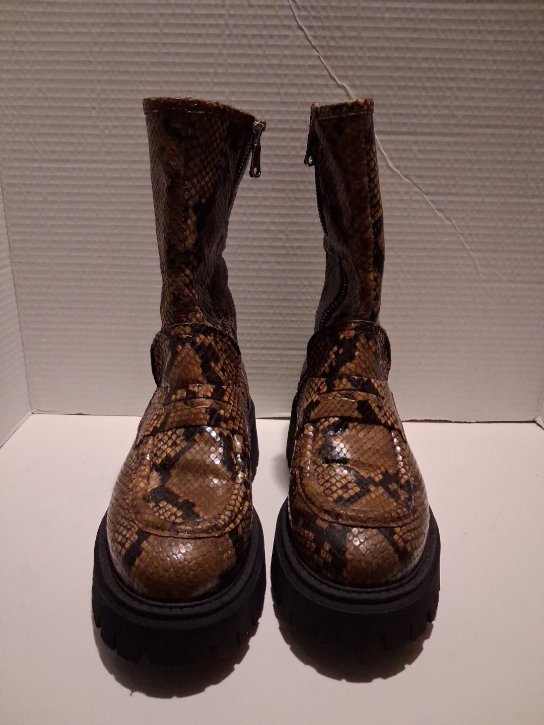 Free People Platform Boots Faux Snake Skin In Brown And Black Size 36 US 6