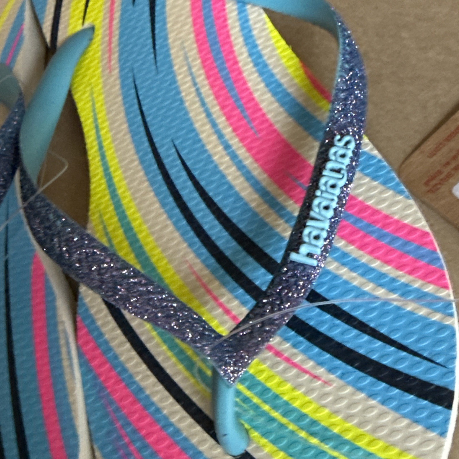 Havaianas Slim Multicolor Stripes Glittery Blue Straps Flip Flops EU 41/42 – New