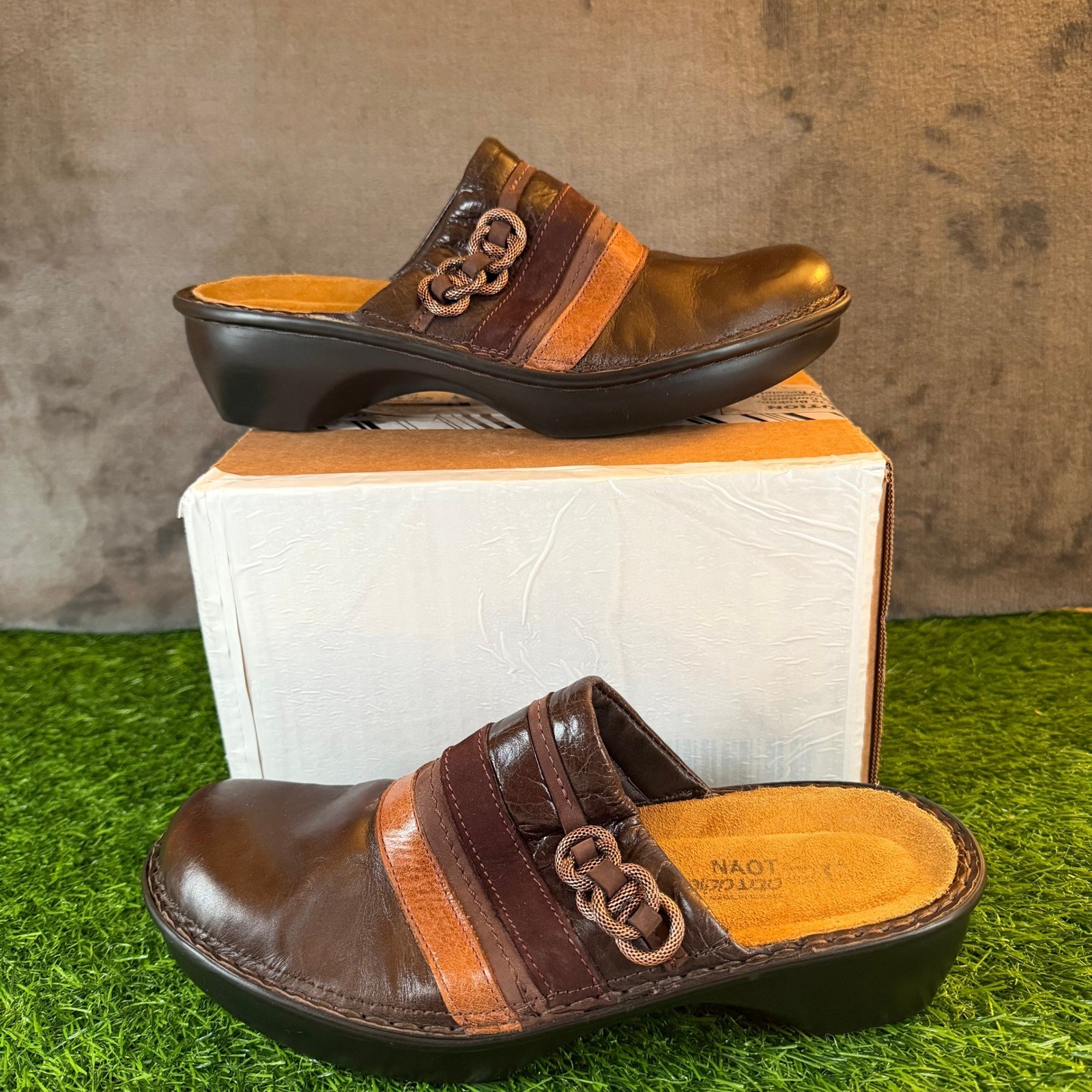 Naot Belize Leather Clogs Mules Brown Comfort Slip On Women US 10-10.5 Eu 41