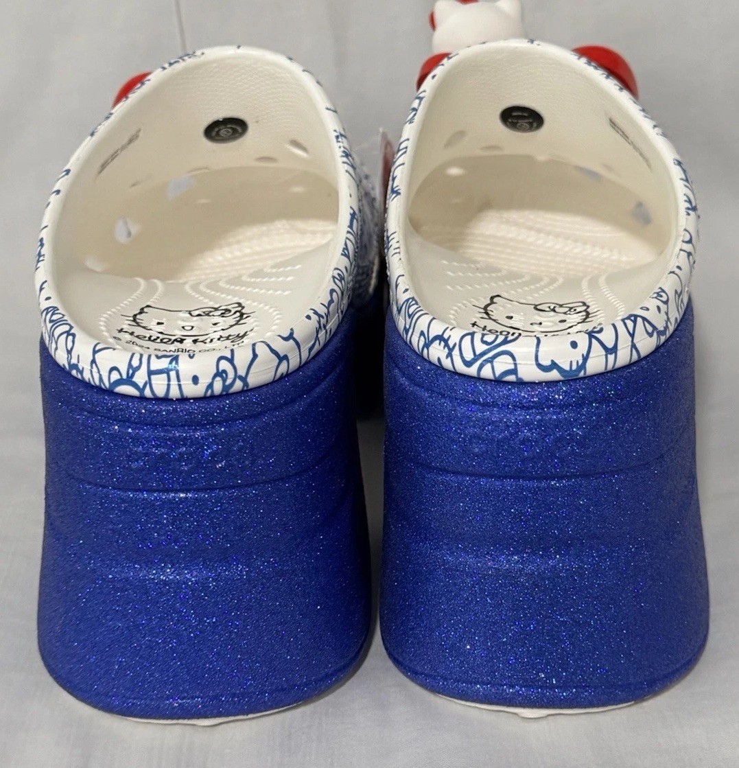 Crocs Hello Kitty 50th Siren Clog M9 W11 Blue White High Heel Jibbitz New NWT