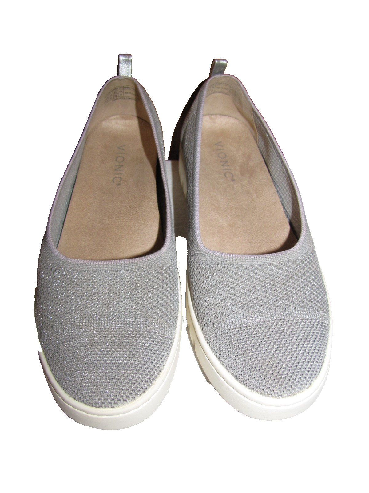 VIONIC UPTOWN SHIMMER CUTE COMFY GRAY & SILVER PLATFORM COMFORT FLATS 8.5M