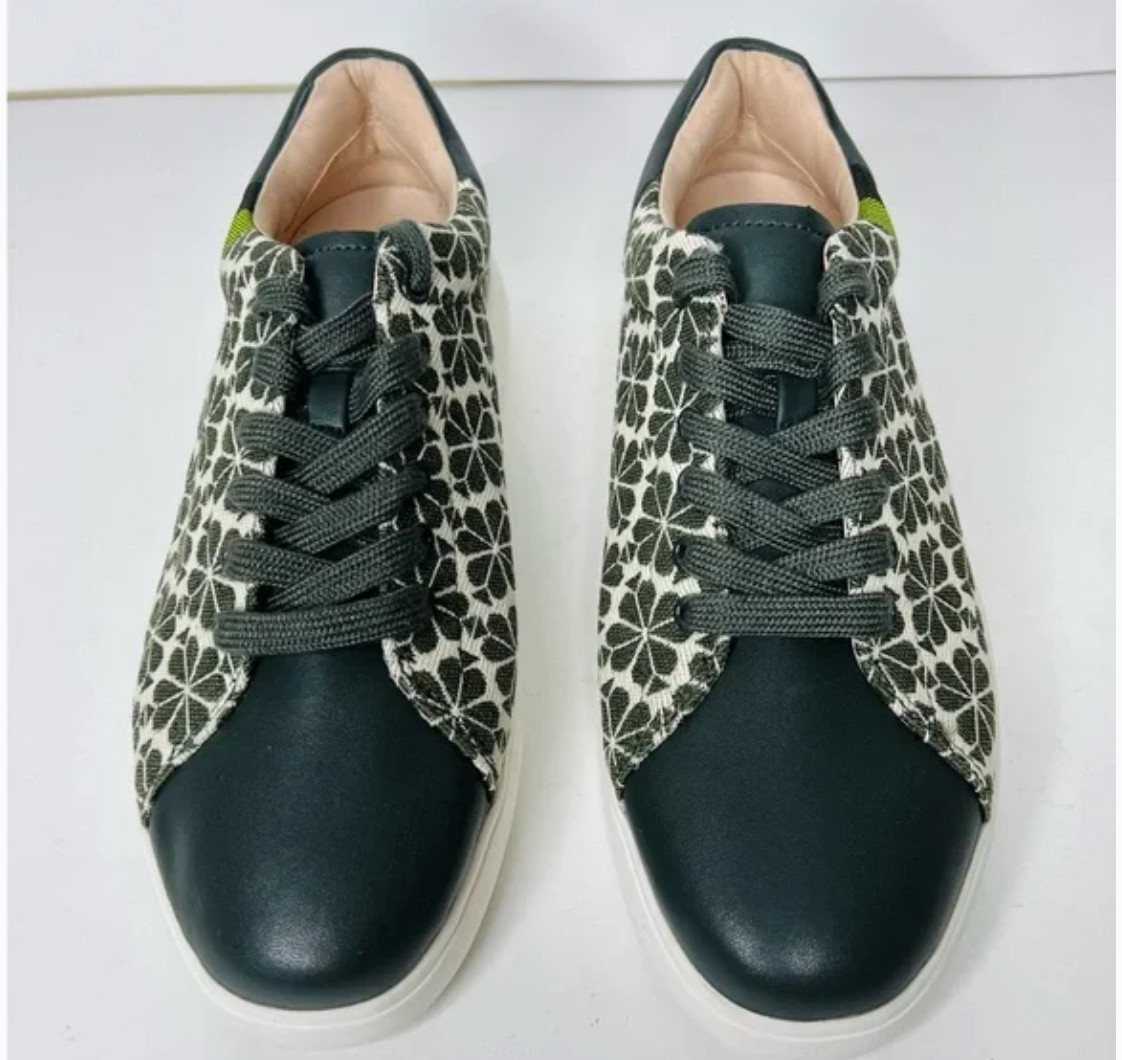 Kate Spade NY Itallian Jacquard Fabric Lining Cotton Twill Green Flower Sneakers