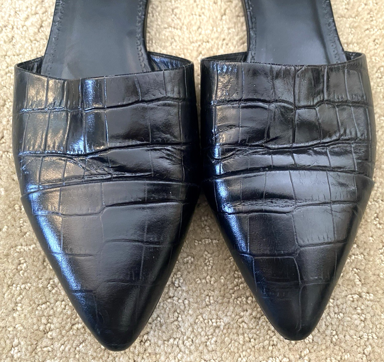 Jenni Kayne Croc Embossed Pointed Toe D’Orsay Flats Black Sz 40 US 9