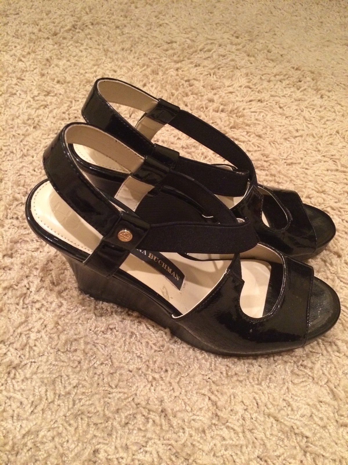Dana Buchman «Jaden» Shoes, Sz 7M Open toe, Strappy Wedge Heels Black