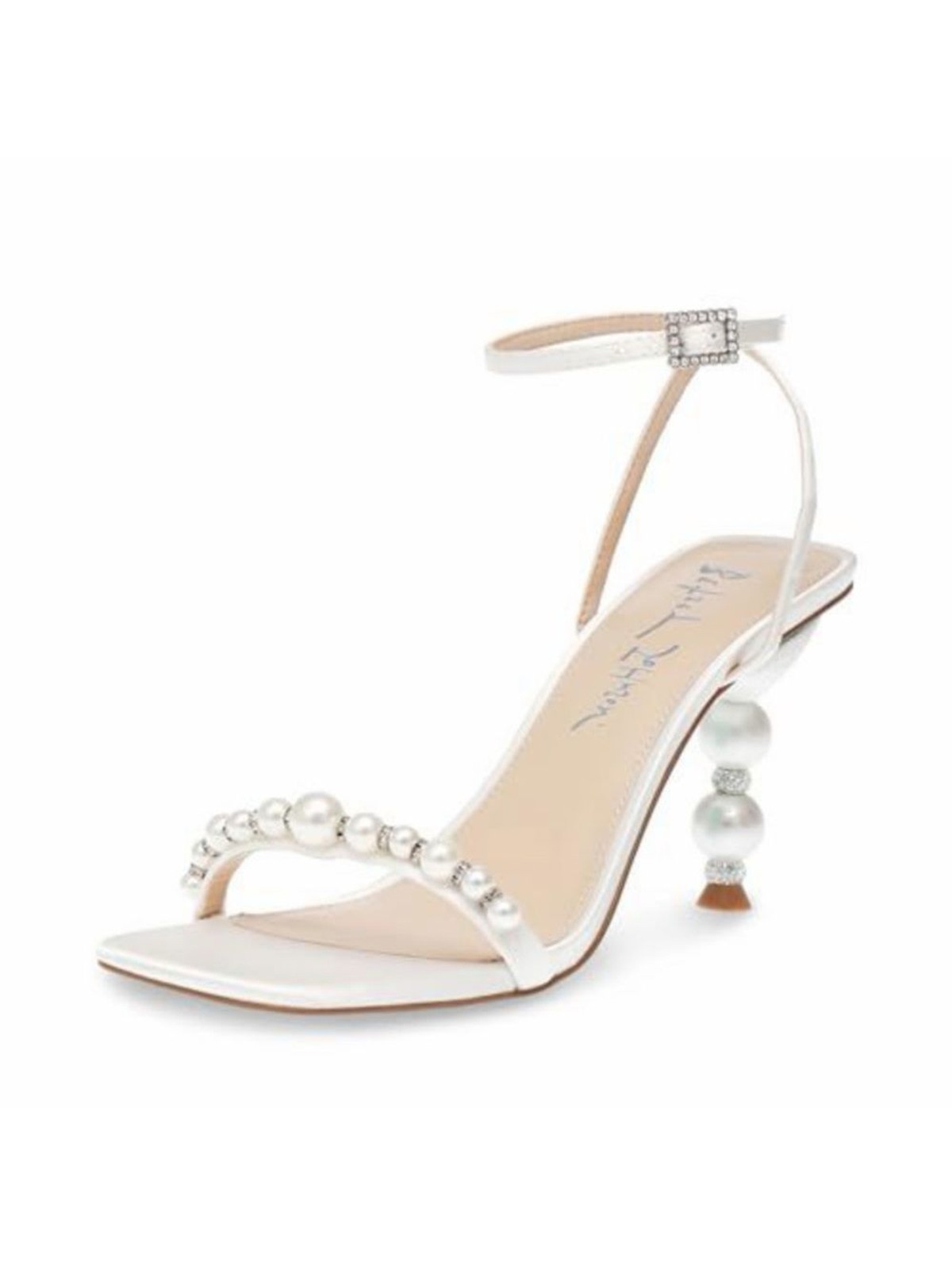 Betsey Johnson SB-Jacy Ivory Pearl-Embellished Ankle Strap Heels size 7.5