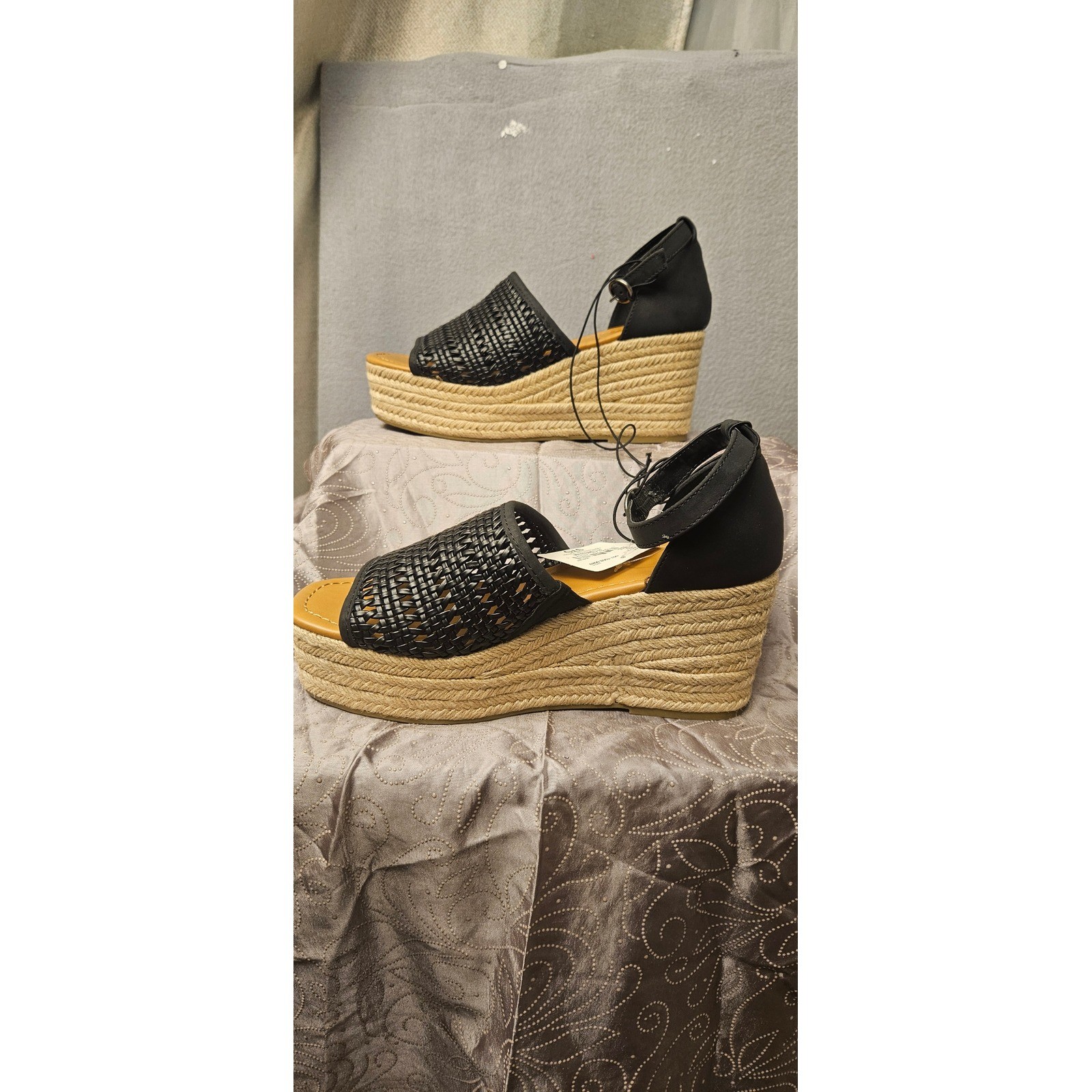 a.n.a Lisa Black Woven Espadrille Wedge Platform Sandals Womens 8.5M New