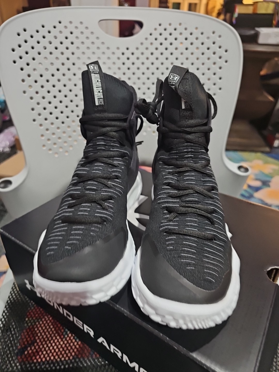 Size 9W- Under Armour Flow Ace Highlight Black White W Volleyball Hightop Shoes