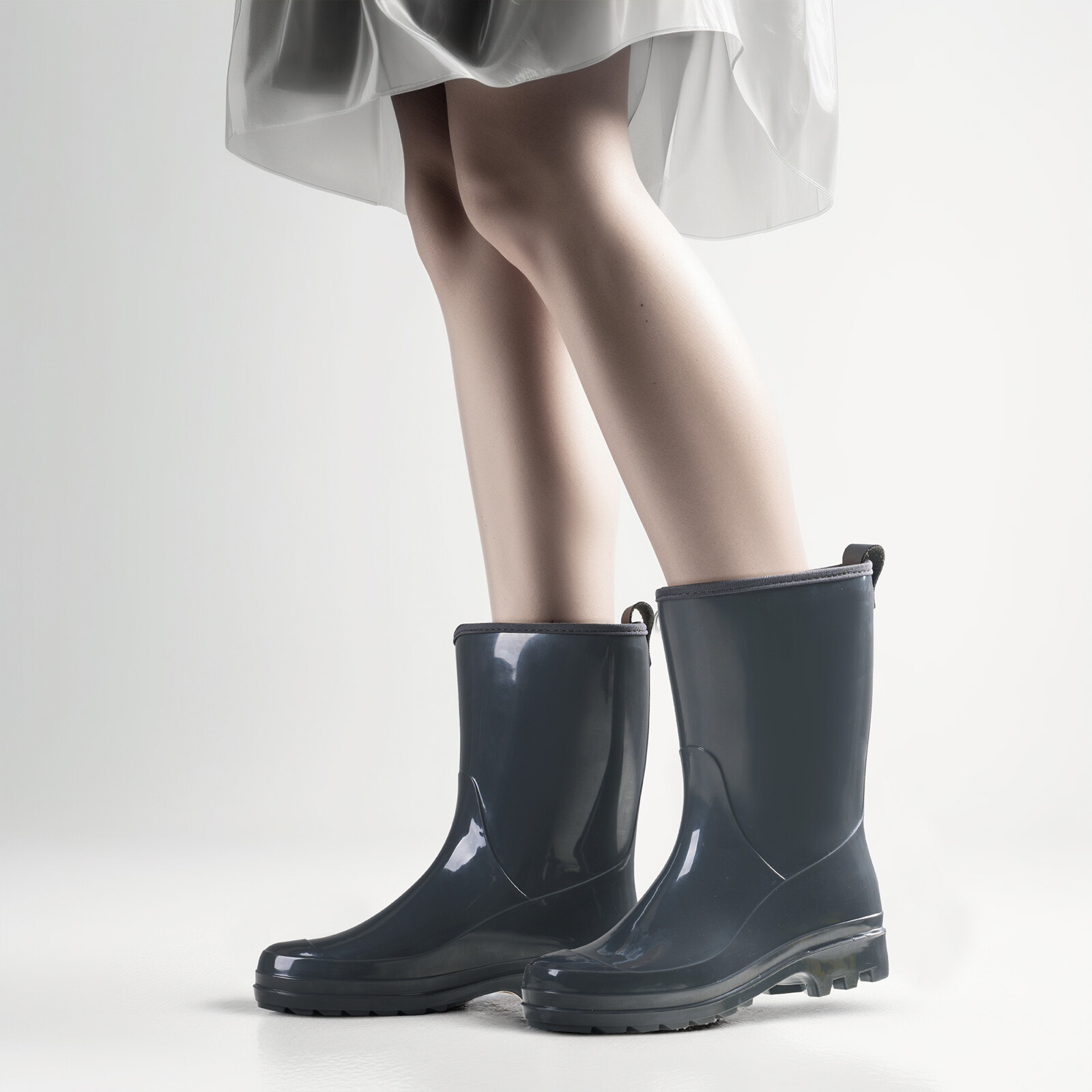 HISEA Women Waterproof Rain Boots Glossy Mid-Calf Wellies Non-Slip Garden Shoes