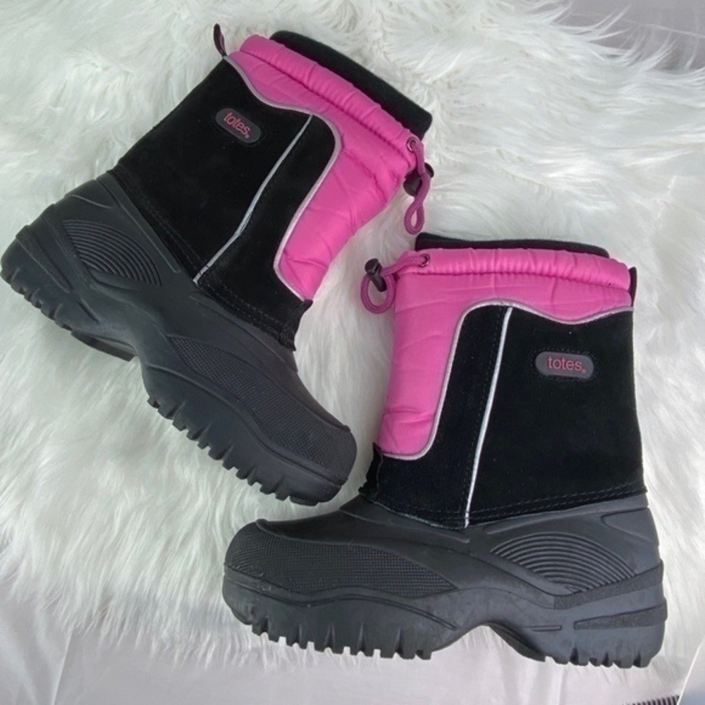 Totes Jeanie Winter Snow Boots Black Pink Size 6