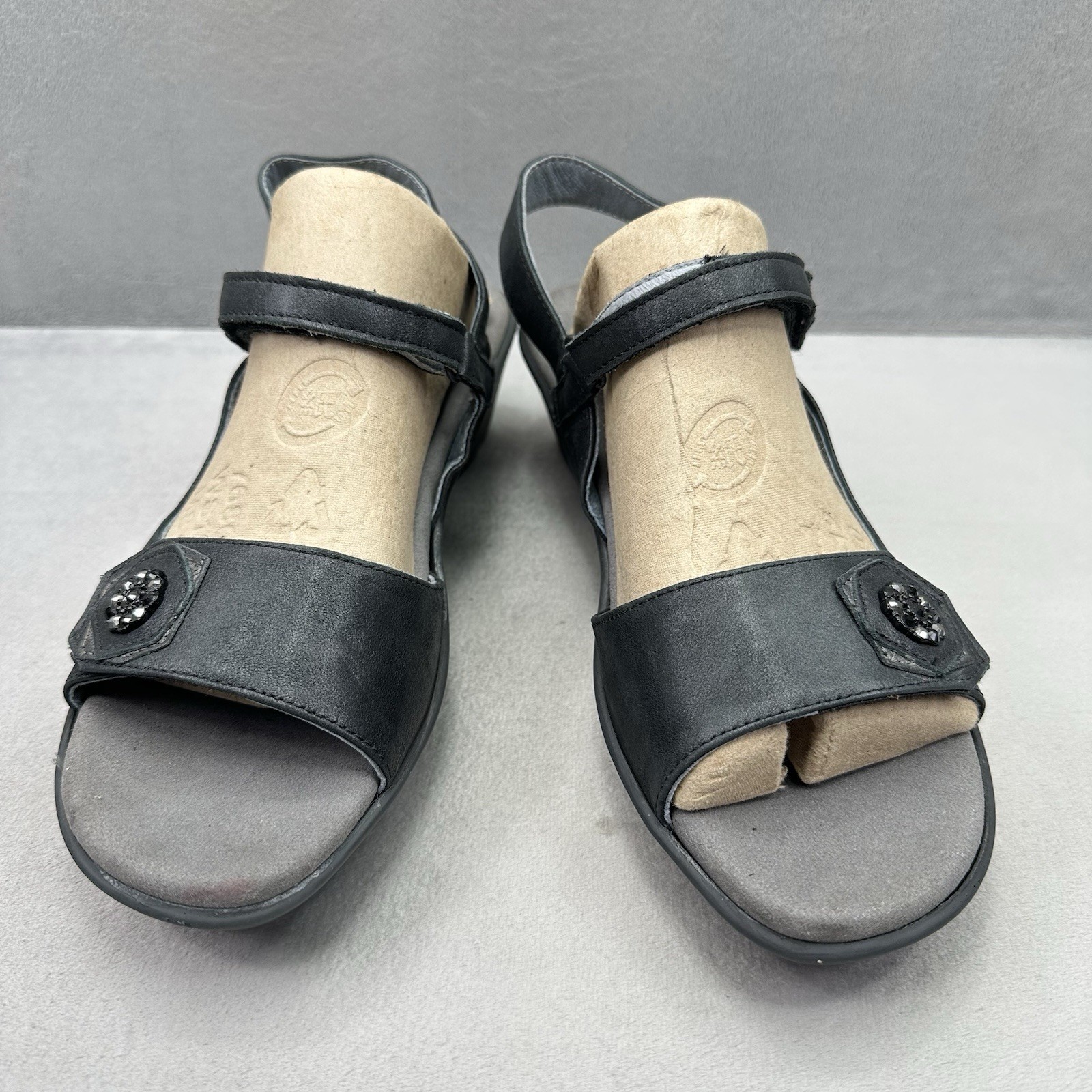 NAOT Reserve Womens Size 9 (EU 40) Wedge Sandals Black Leather Rhinestone Jewel
