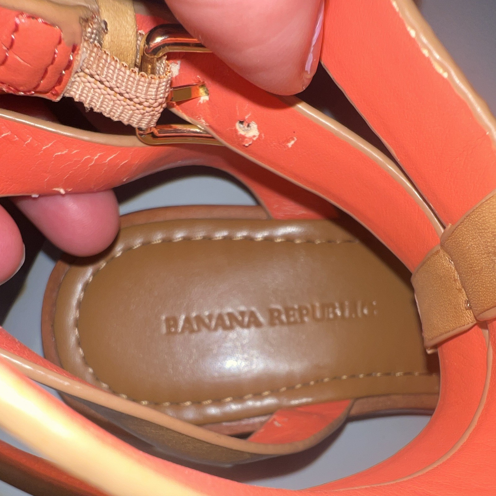 Banana Republic Tan/Orange Leather Strappy Thong Sandals 8M Buckle Ankle Strap