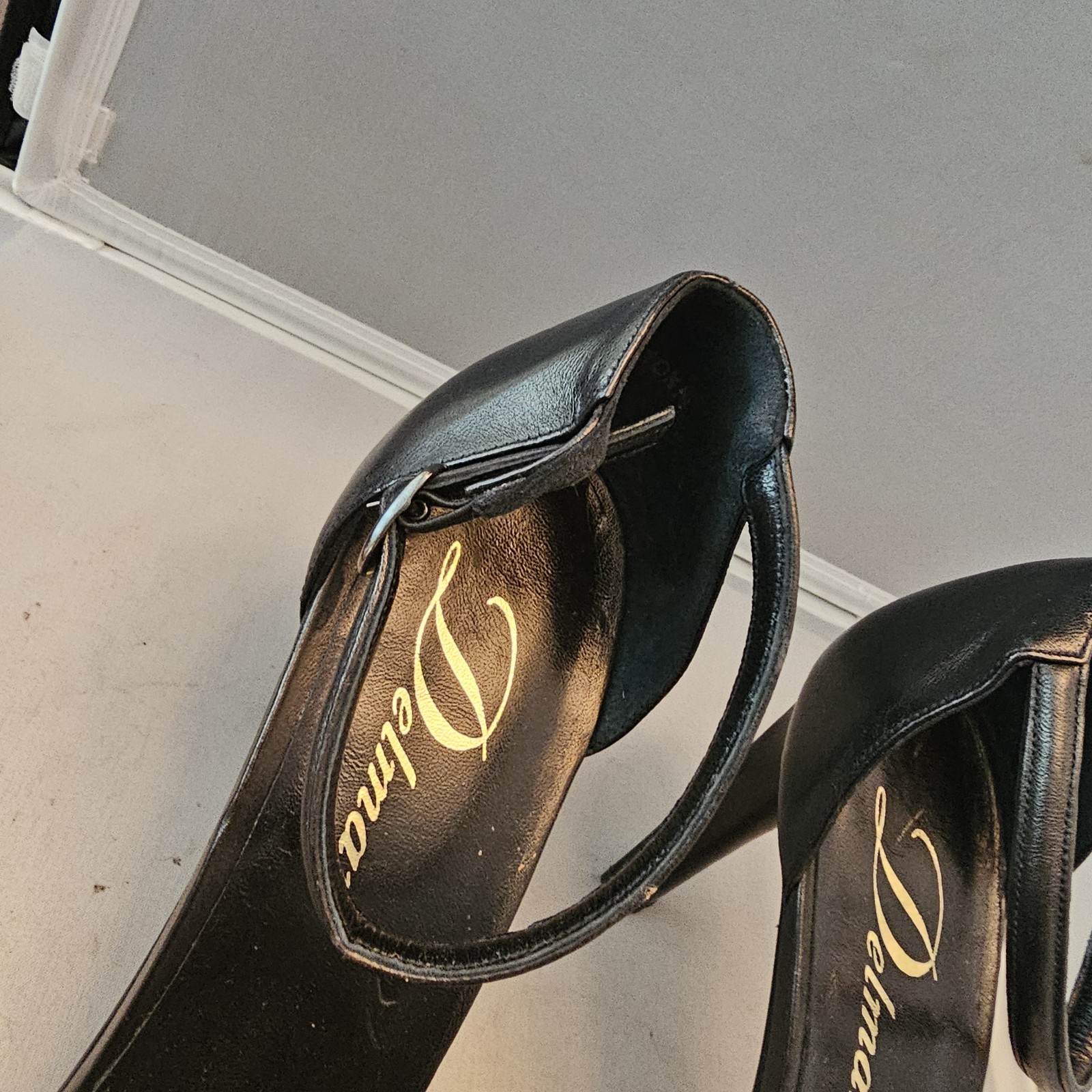 Delman Made in Spain Size 10.5 M Black Open Toe 4″ High Heels, See Pics for Cond