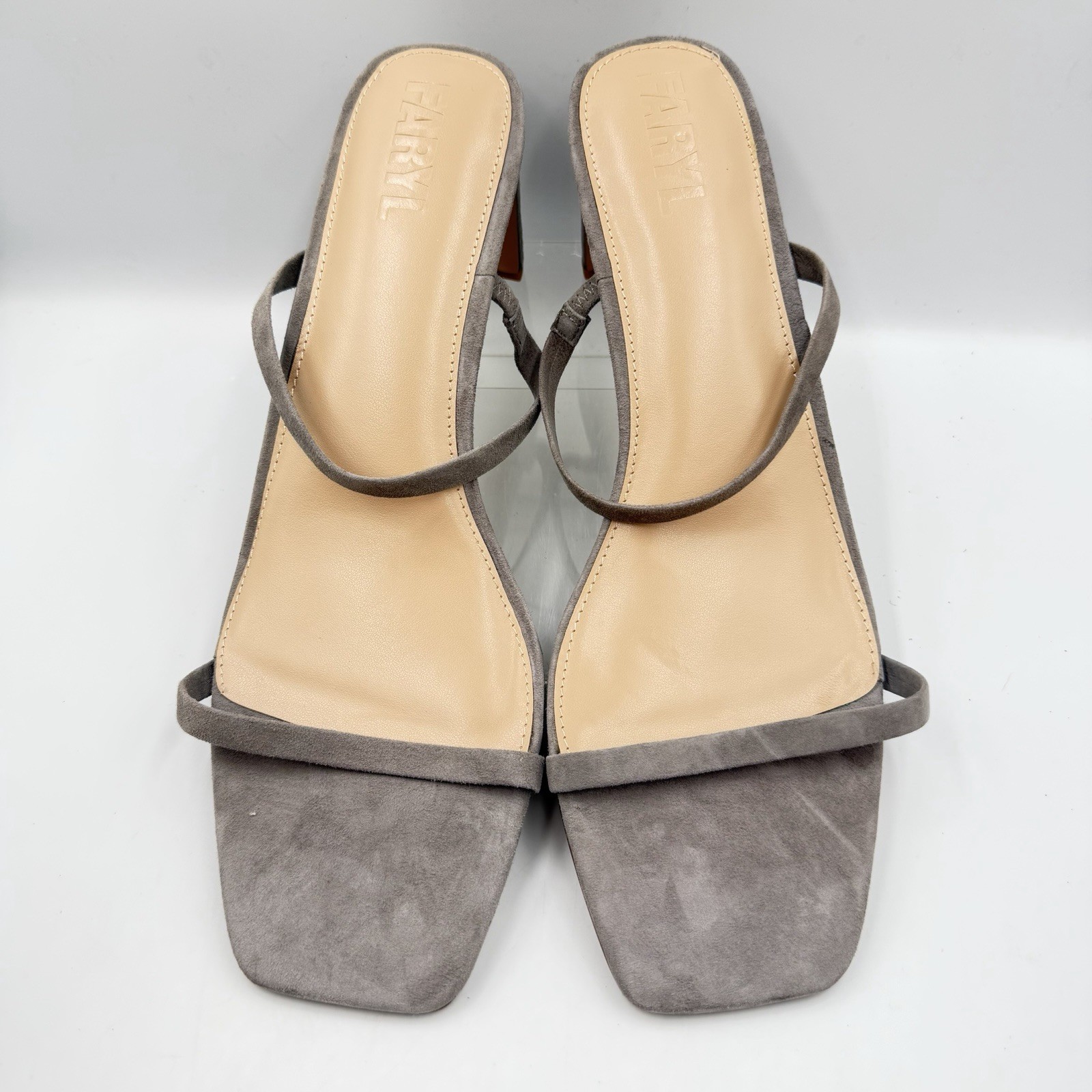Faryl by farylrobin Analisa Gray Suede Leather Sandal Heel Women 14 Strappy