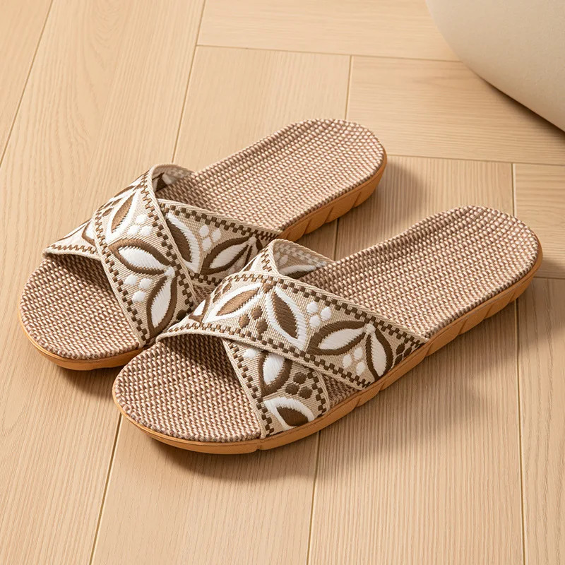 Linen Home Slippers Women Summer Casual Designer Shoes Ladies 2026 Elegant Hemp