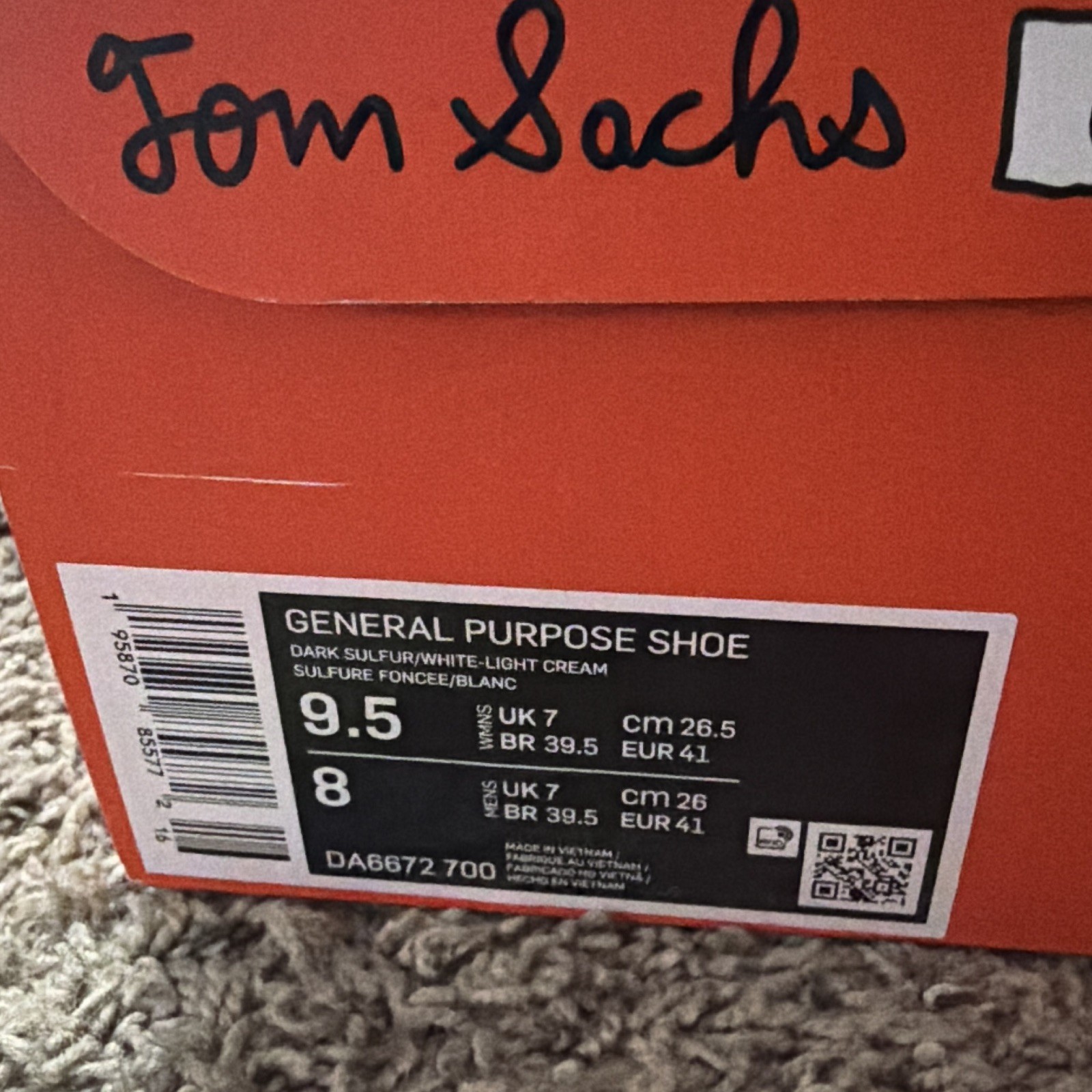 Nike Tom Sachs General Purpose Shoe Dark Sulfur DA6672-700 Sz 9.5W 8M