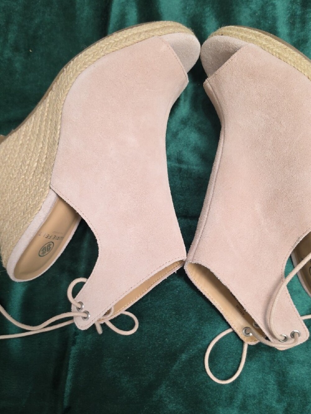 Laurie Felt Suede Lace-Back Peep-Toe Wedge Espadrille – Size – 8.5