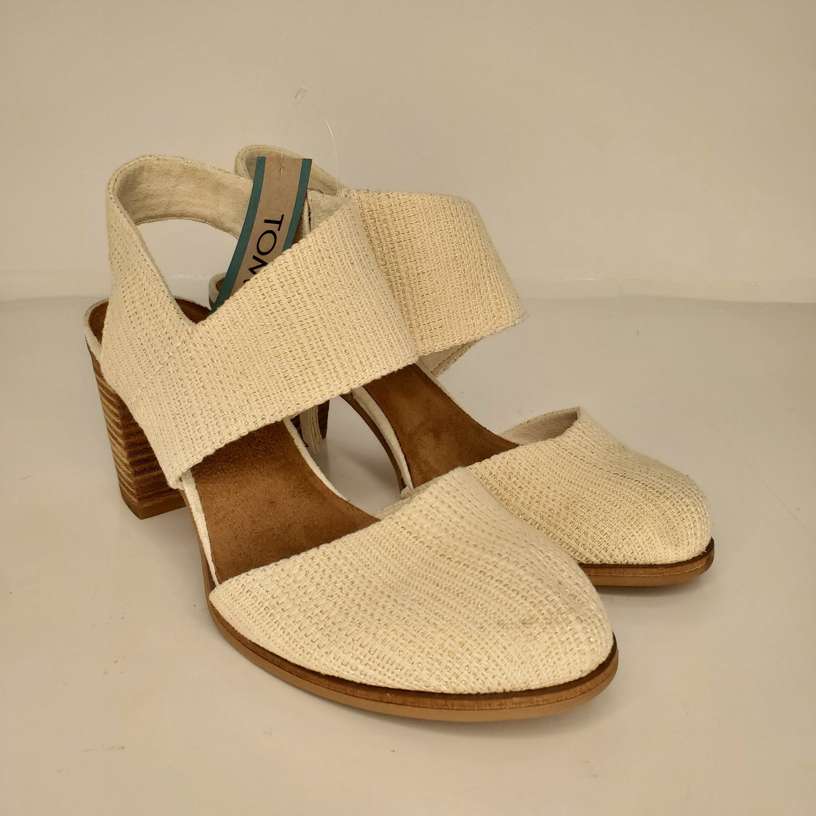 TOMS Majorca Womens Sandal Sz 7.5 White Slingback Side Zip Closed Toe Block Heel