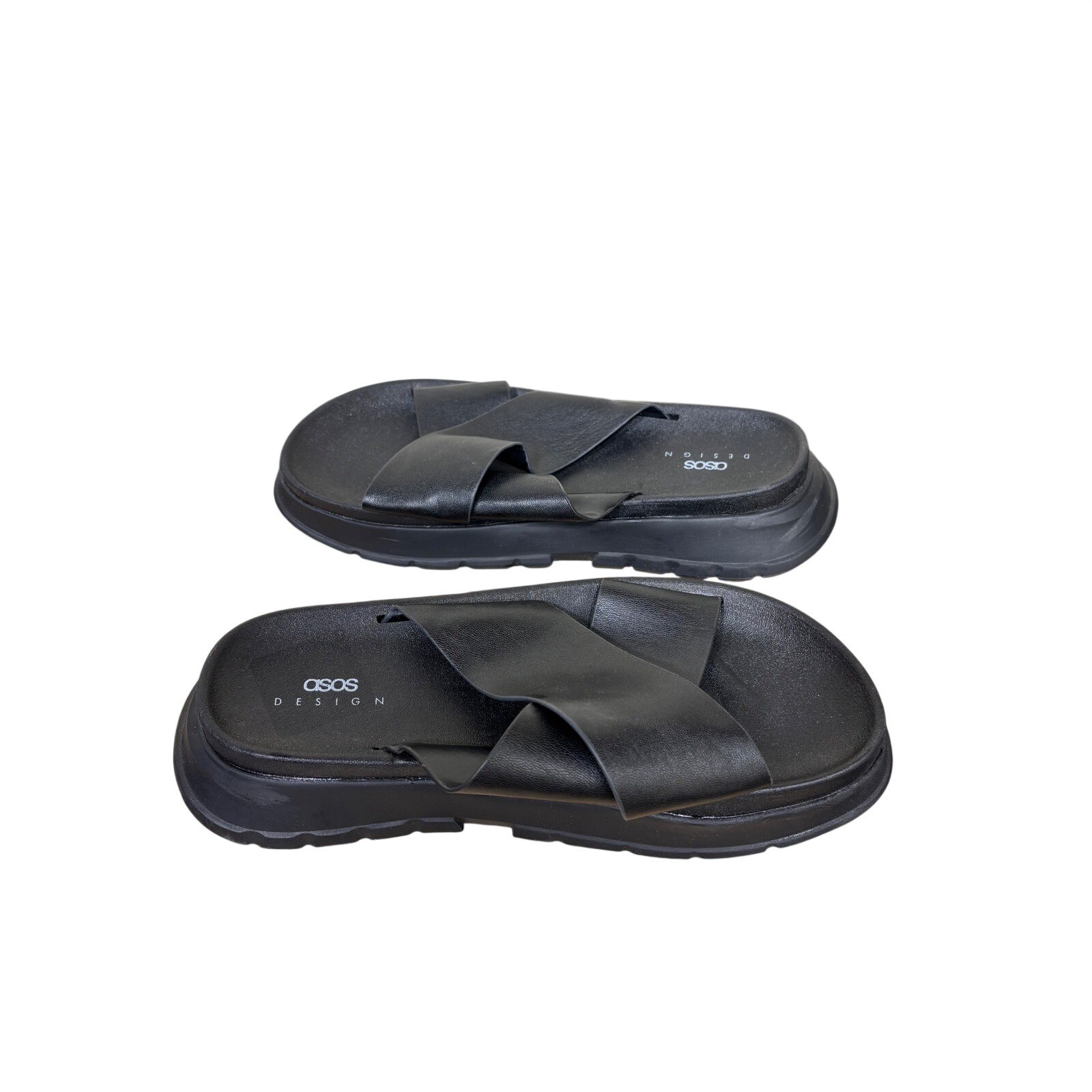 ASOS 8 FairPlay Chunky Sports Platform Slide Sandals Black Crossover Lug Sole
