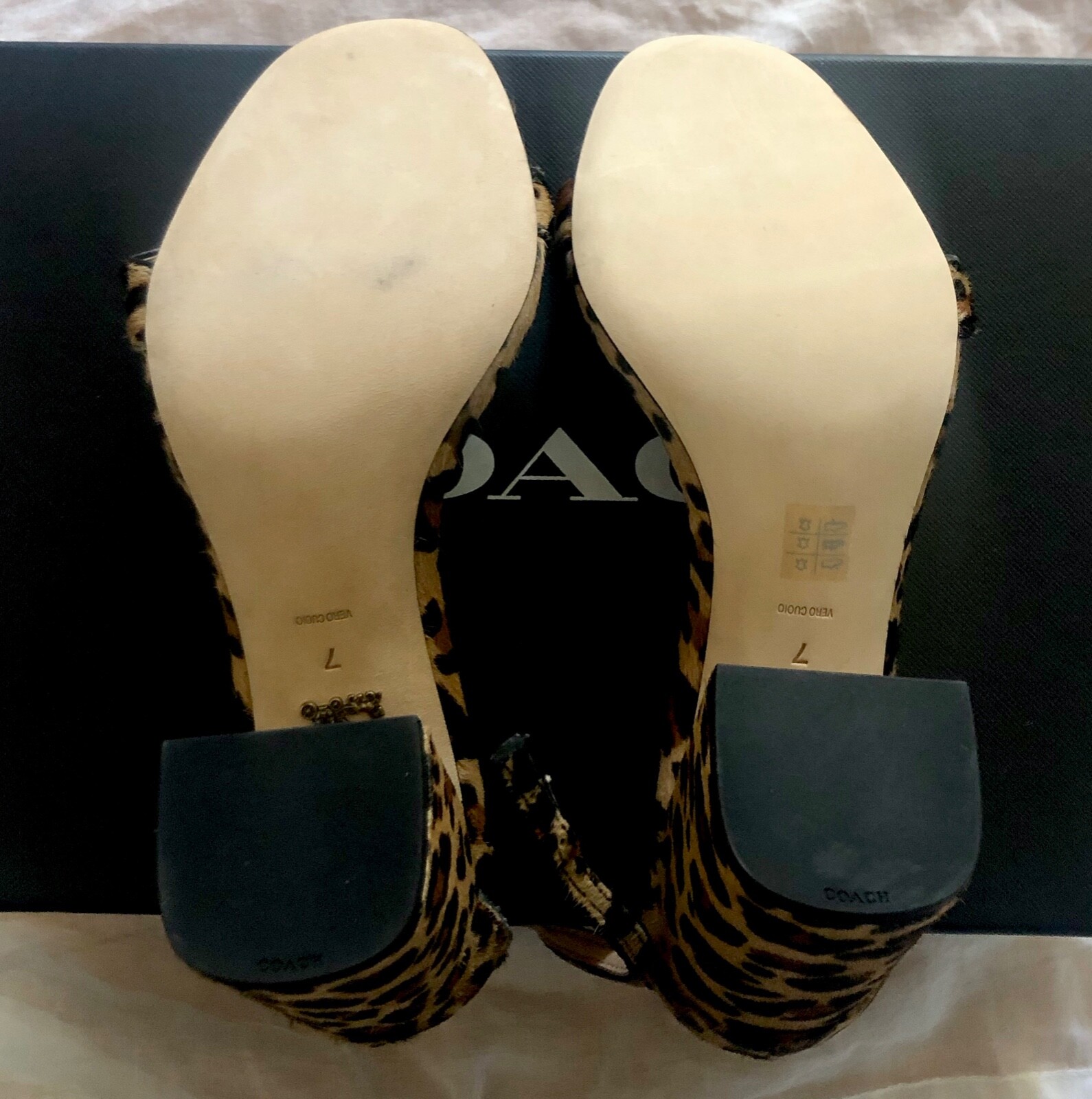 NWD Coach Natural Calf Hair Leopard Print Maya Sandal Signature Buckle 3.25″ H 7