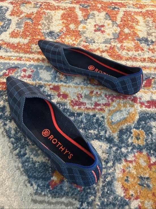 Rothy’s The Point Indigo Gimgham Plaid Ballet Flats Shoes Woman’s Size 9.5