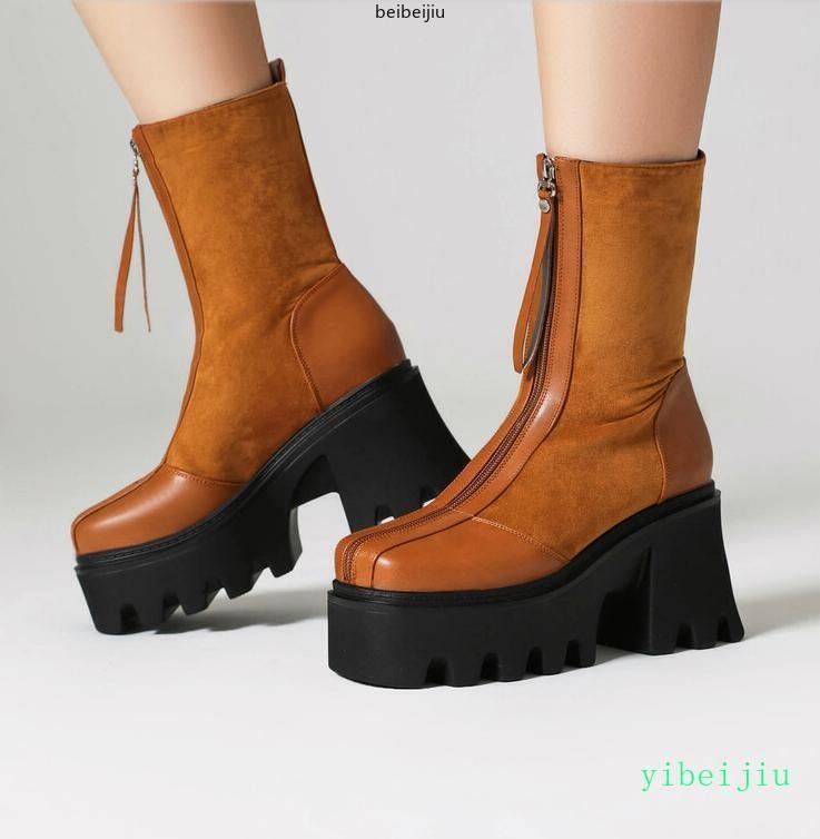 Women’s Platform Chelsea Abkle Boots High Block Shoes Thick Sole Motorcycle New