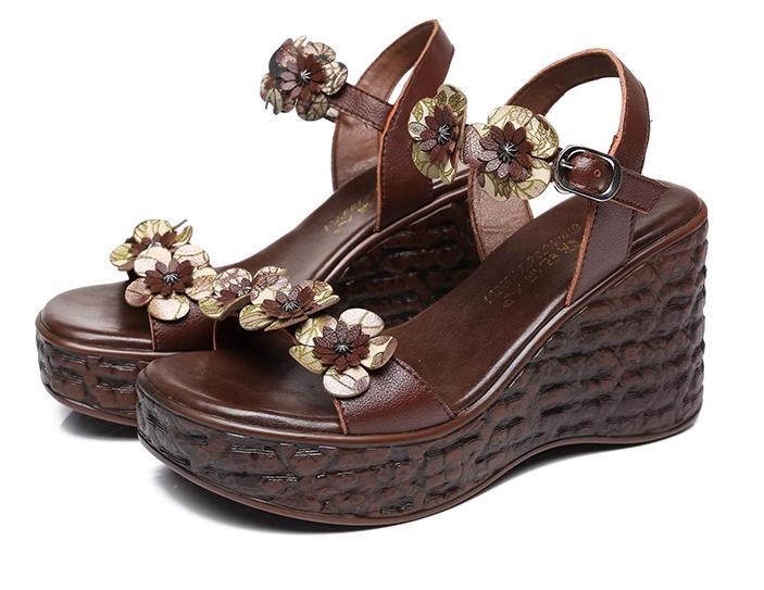 RetroWomen’s Fashion Floral Casual Platform Wedge Heels Peep Toe Sandals Shoes