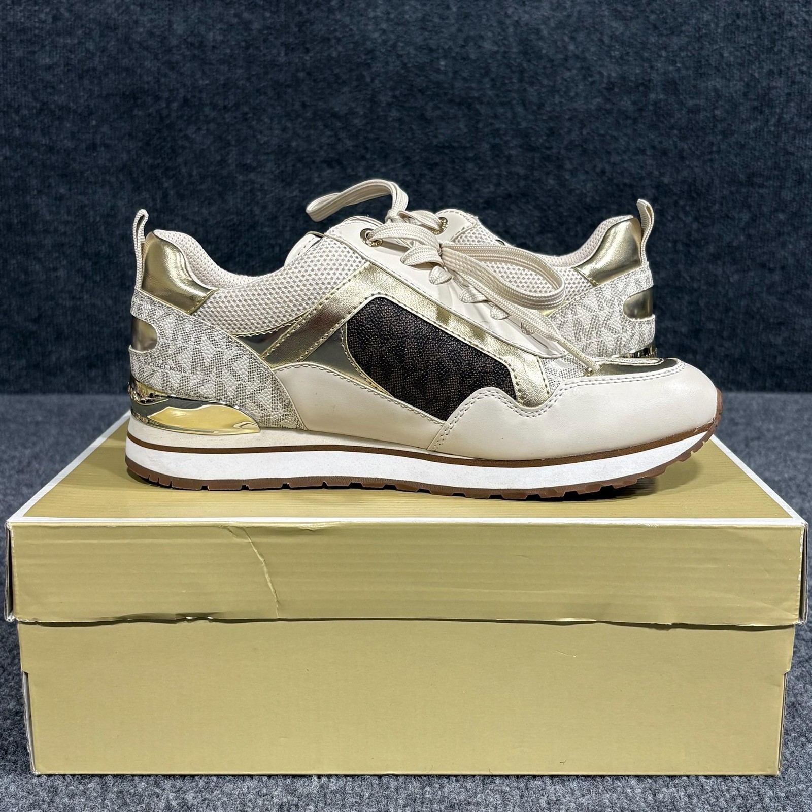 Michael Kors Shoes Womens Size 7 Gold Wilma Trainer Logo Colorblock Sneakers