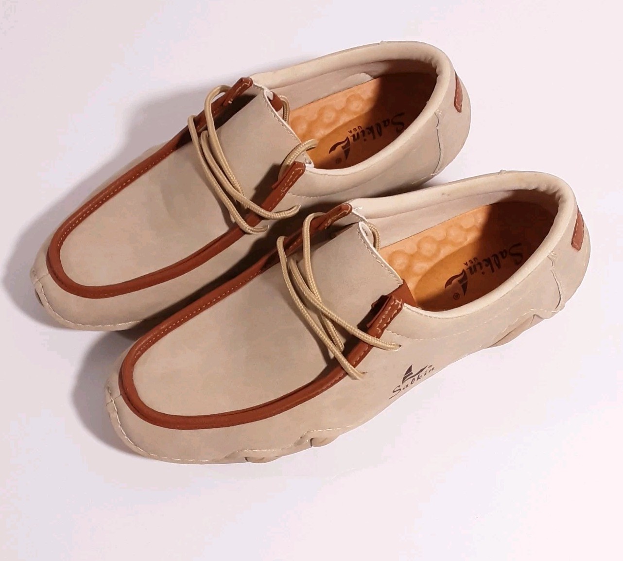 Salkin Women’s Driving Shoes Loafer Slip On Light Beige Nubuk Leather Women’s 10