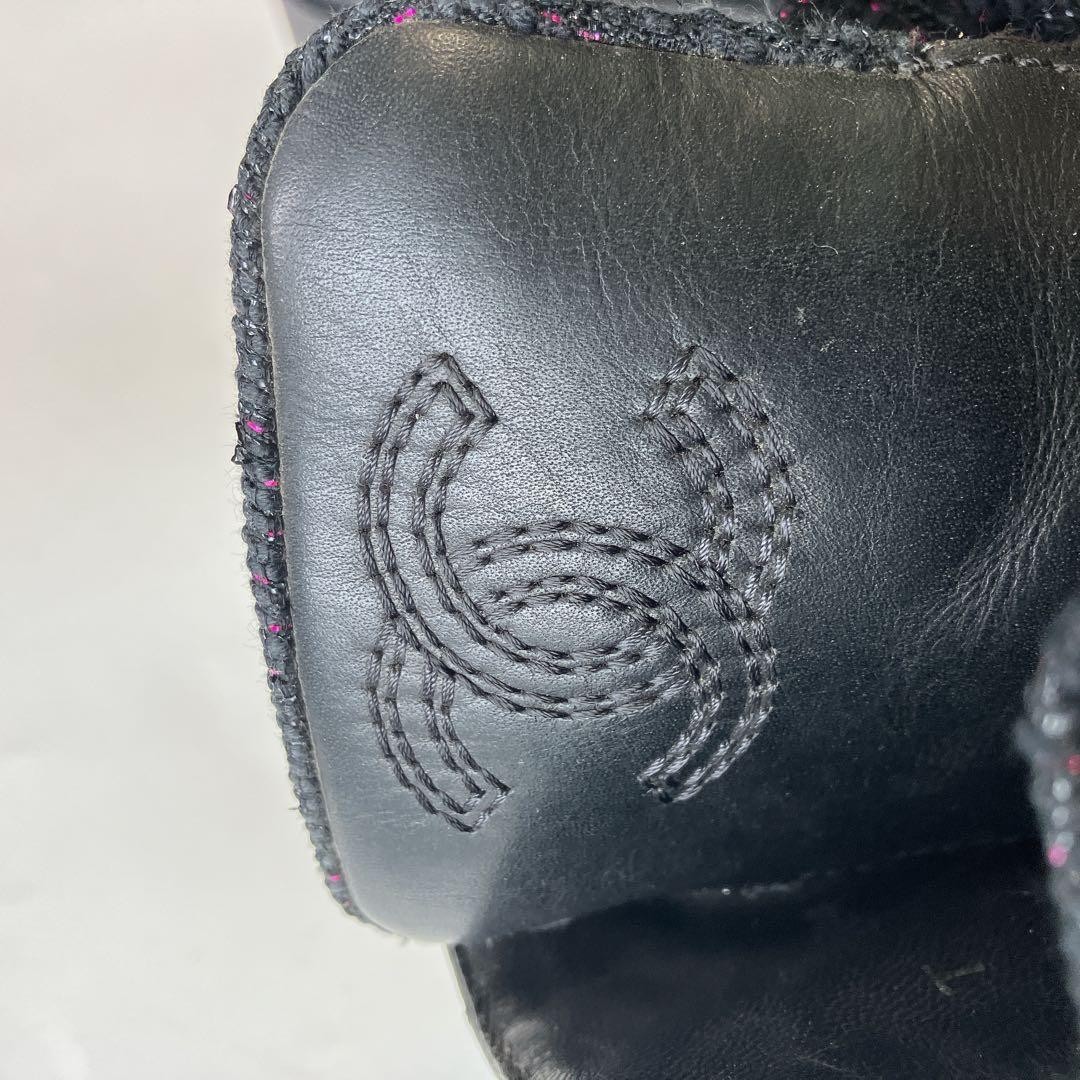 CHANEL Lace Up Boots Womens Black Leather Quilted CC Logo CombatZip US 6.5