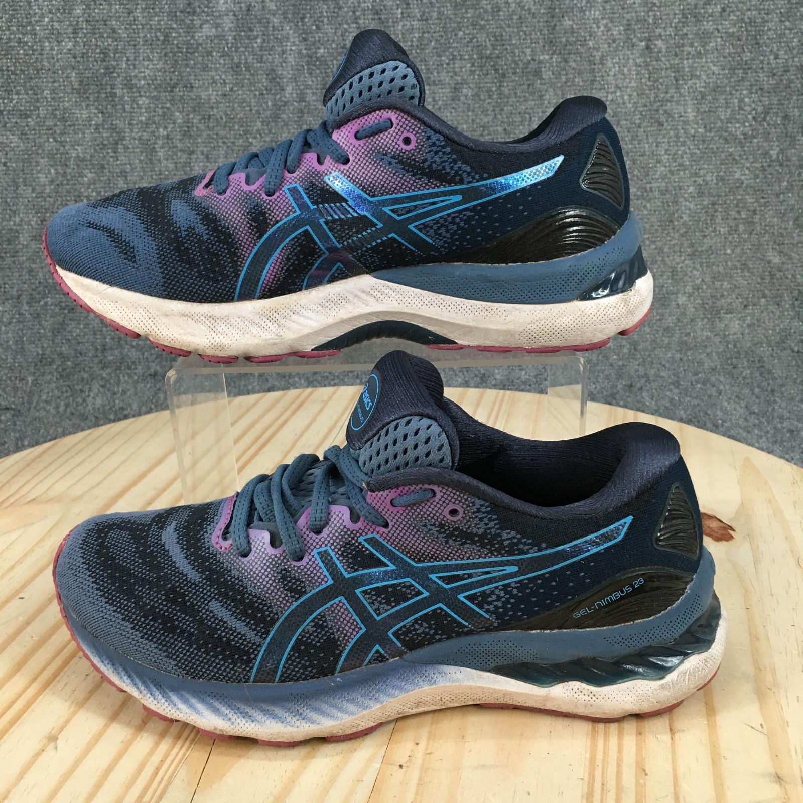 Asics GEL Nimbus 23 Running Shoes Womens 7.5 Wide Blue Purple Lace Up 1012A884