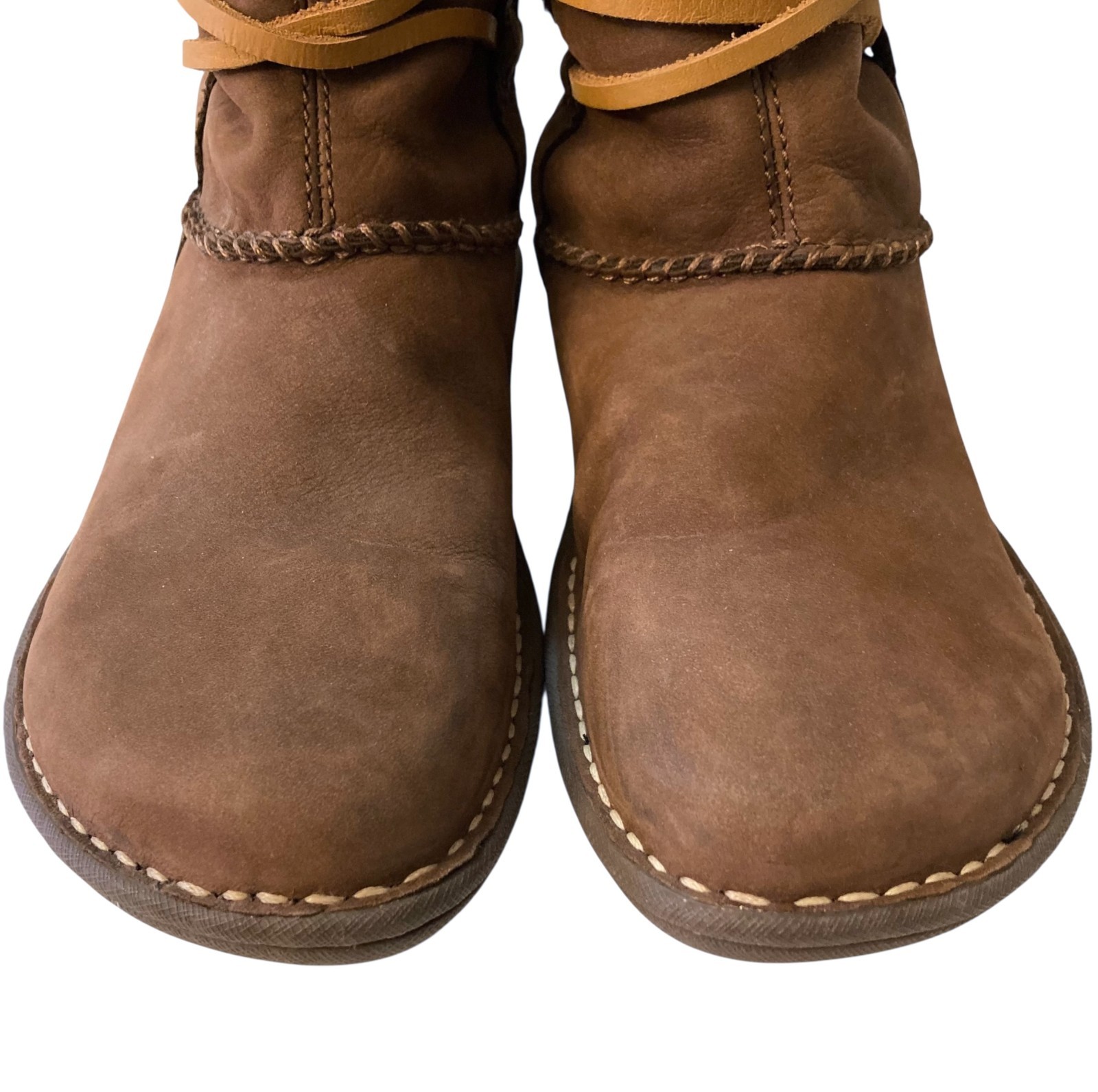 UGG Catalina Sheepskin Leather Boots Women Sz 6 Wrap Laces Mid Calf Goober Brown