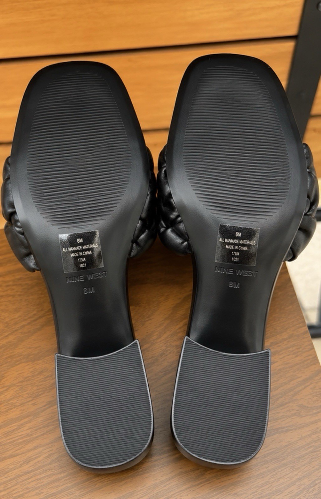 Nine West Black Braided Block Heel Mules Women’s Size 8M Square Toe