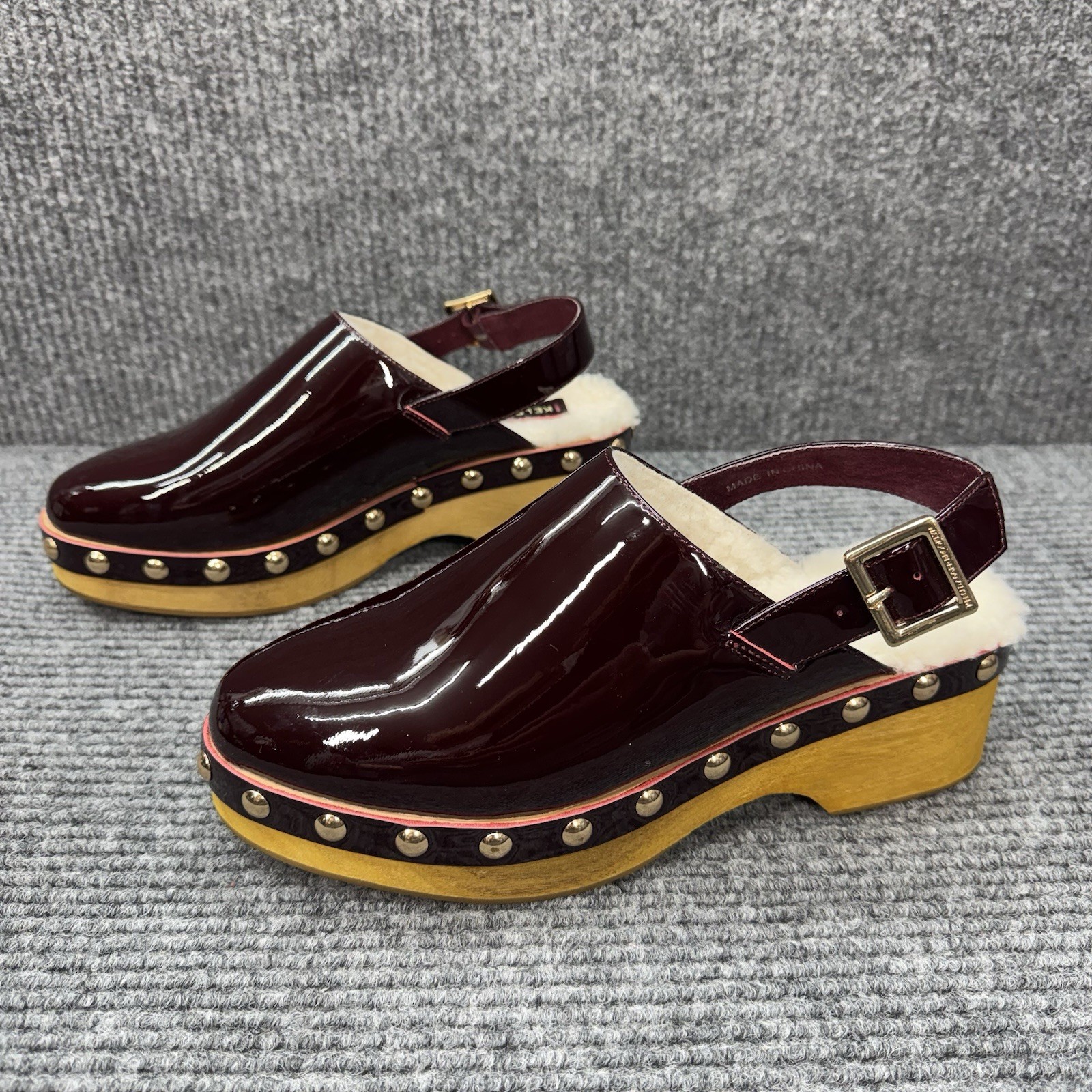 Kelsi Dagger Platform Clogs Women’s 9 Burgundy Patent Leather Studded Slingback