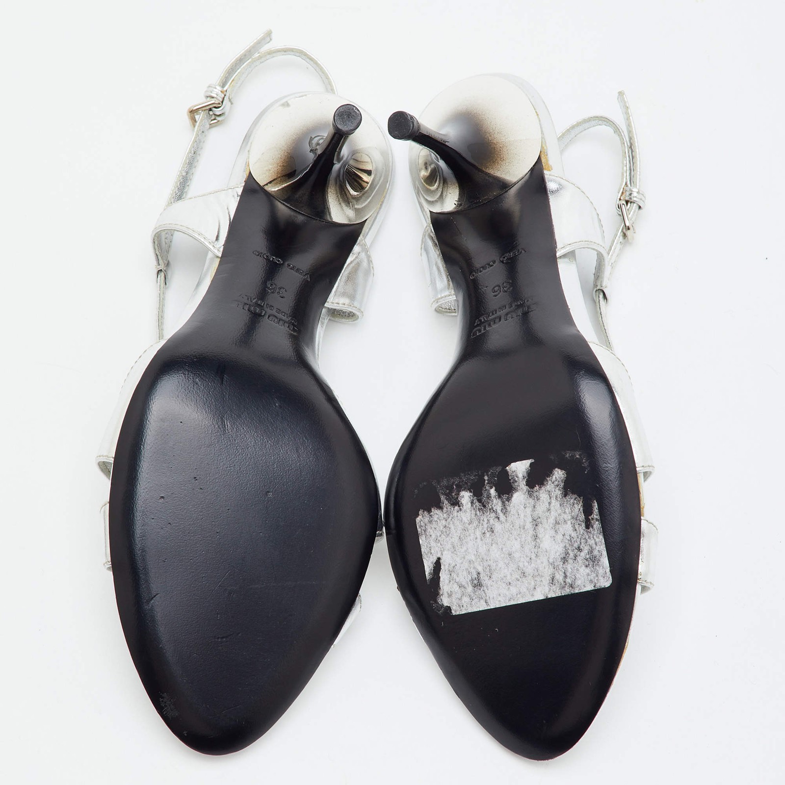 Miu Miu Size 36 Metallic Silver Leather Open Toe Slingback Sandals