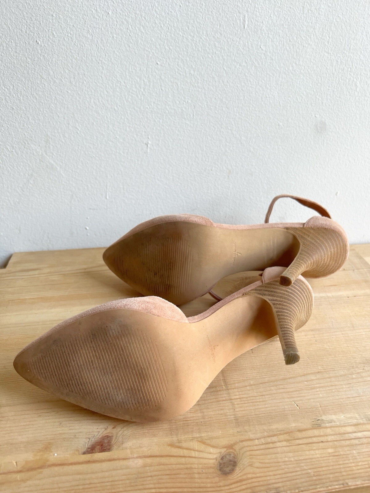 Madewell pink blush nude suede leather pointed toe heels ankle strap pumps sz 7