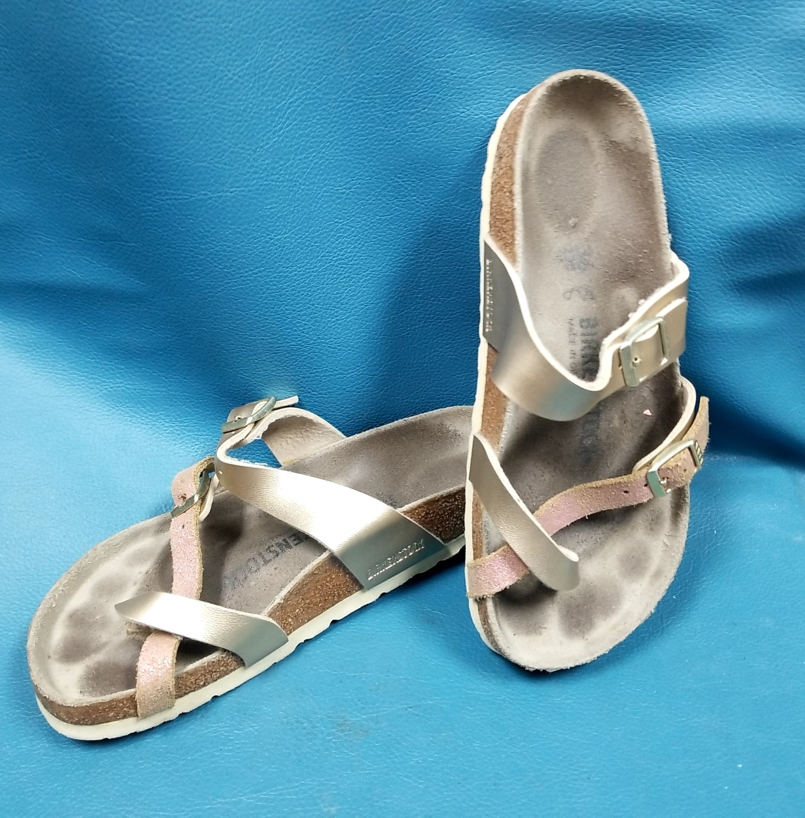Birkenstock Mayari Sandals Iridescent Pink Gold Straps Germany WOmen’s SZ 5.5-6