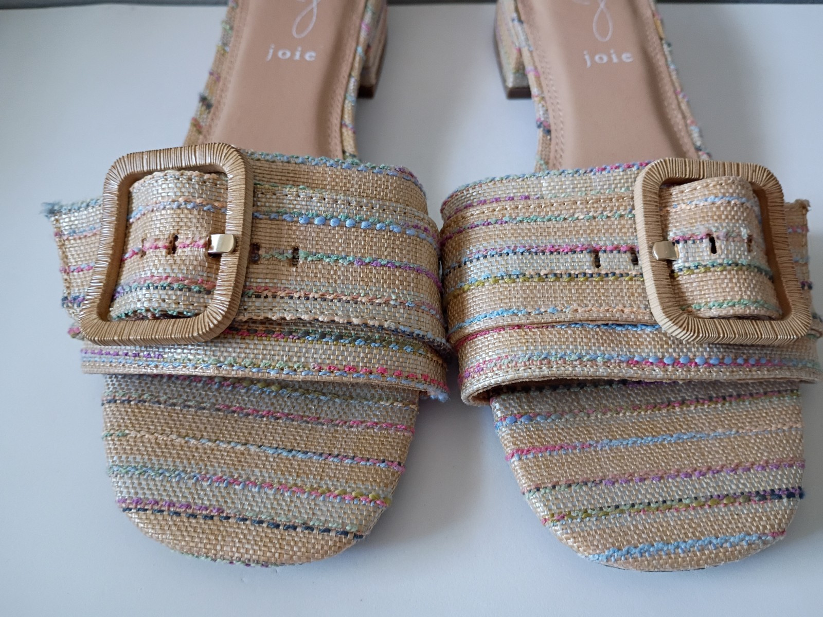 Joie Claire Sandals Slides Sz 8.5M Beige Multicolor Striped Summer Open Toe