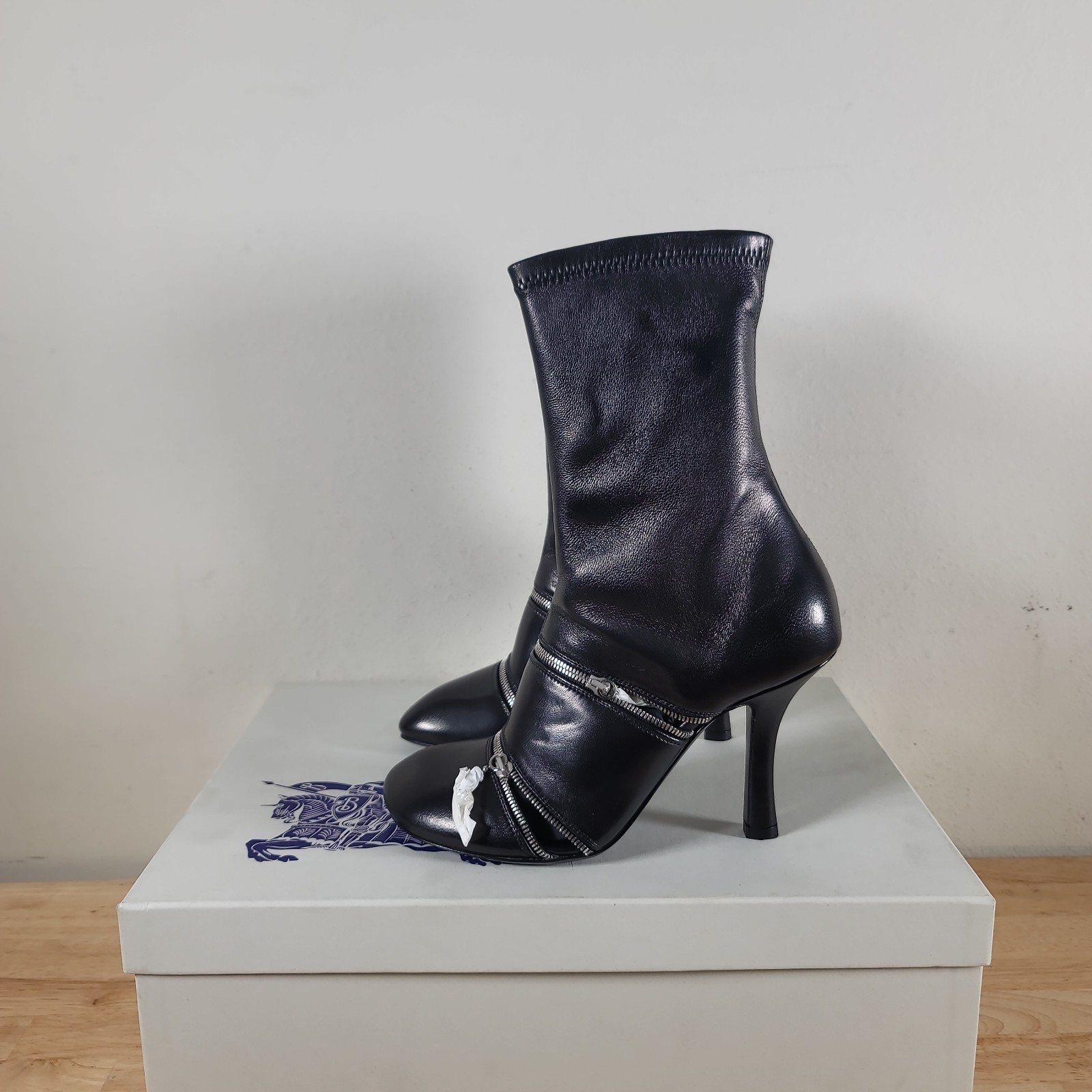 Burberry Peep Zip-Detailed Ankle Boots Size 36 US Size 6 New With Box
